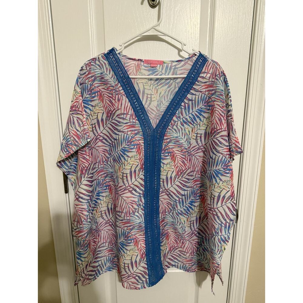 Simply Southern Swim Cover Up Top Y lace Palms Oversized Small-Medium